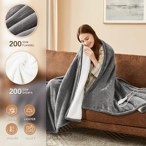 Chăn điện chăn nóng điện ném tự động tắt 10 cấp nhiệt bảo vệ quá nhiệt flannel Sherpa nóng chăn - Product Image 2