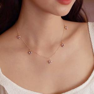 Collar de Oro de 14K Hecho a Mano Estilo Francés del Sur, Perla Natural Morada, Flor Pequeña Romántica, Cadena para Clavícula, Estilo Vintage Francés - Product Image 2