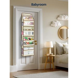 Organisateur suspendu beige à 6 niveaux pour accrocher derrière la porte, avec fenêtres transparentes, pour produits pour bébés, organisateurs de placard à suspendre derrière la porte - Product Image 5