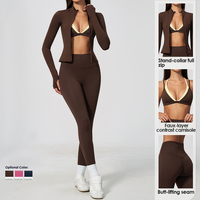 Ensemble de sport pour femmes EVARICKY avec logo personnalisé, 3 pièces : veste zippée, soutien-gorge de sport, leggings taille haute, tenues de gym, ensembles de yoga