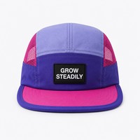 Casquette de camionneur décontractée d'été en polyester 100% hydrofuge avec logo personnalisé tissé, 5 panneaux, visière plate et dos en maille, vente en gros