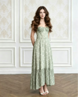Robe de soirée Nicecover à bretelles spaghetti, motif floral vert, taille cintrée, ourlet irrégulier à volants, idéale pour les vacances – Nouvelle collection très prisée