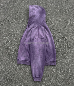 เสื้อฮู้ดดี้ผู้ชายสไตล์วินเทจ ทรงโอเวอร์ไซส์ คอวี ล้างสีแบบแอซิดวอช แต่งสีบล็อกสไตล์เรโทร ดีไซน์ขาดๆ แบบกรันจ์ ชายเสื้อแบบรุ่ย - Product Image 3