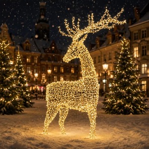 Reno Navideño Grande/Pequeño para Exteriores con Trineo, Luz IP65 Impermeable, Luz Cálida Blanca para Decoración Navideña en el Hogar o Comercial - Product Image 1