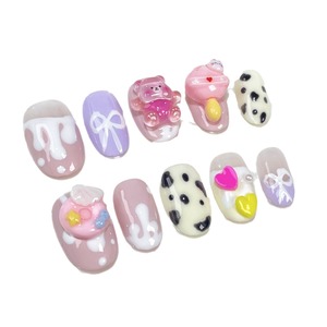 <span class=keywords><strong>Uñas</strong></span> postizas acrílicas hechas a mano <span class=keywords><strong>de</strong></span> cobertura completa, diseño cuadrado, pre-ensambladas con pegamento, con patrón <span class=keywords><strong>de</strong></span> vaca lindo, dulce y brillante, <span class=keywords><strong>cortas</strong></span> para dedo. - Product Image 4