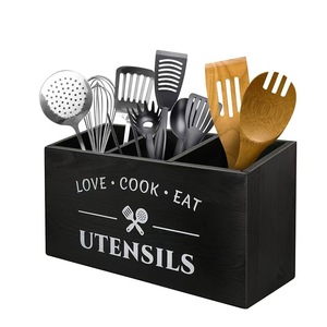 Boîte de rangement pour ustensiles de cuisine en bois, organisateur de table en bois massif, support multifonction pour ustensiles de cuisine - Product Image 5