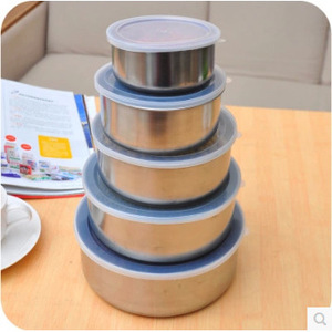 Stainless Steel Food <b>Storage</b> <b>Container</b> Set 5 Pieces Magnetic Lid Sealing Bowls For Refrigerator Household Travel Use - Product Image 1