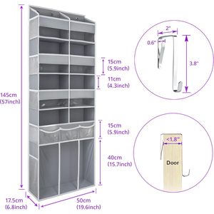 Organizador para Colgar Sobre la Puerta, 8 Compartimentos XL, Almacenamiento Inferior, Resistente, Gris - Product Image 5