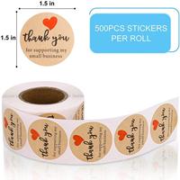 Autocollants adhésifs écologiques Impression personnalisée / Autocollants de remerciement en papier kraft RTS 500 pièces par rouleau 1 pouce / 2,5 cm
