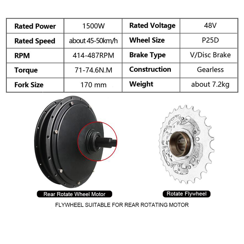 Kit Conversion Vélo électrique 48V 1500W 26 Pouces Pneu Gras