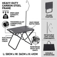 Table de camping pliante compacte, portable, ultralégère, avec plateau en aluminium, pliage en une étape, sac de transport inclus, durable, disponible en version OEM.