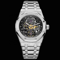 Montre-bracelet automatique mécanique de luxe pour homme, avec logo personnalisé, entièrement en acier inoxydable brossé, squelette apparent
