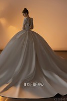 Robe de Mariée en Satin Perle Simple Cérémonie Blanche à Manches Longues Robe de Mariée Saoudienne Grande Taille à Personnaliser