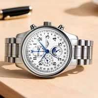 Montre mécanique de luxe Guanqin GJ16511 pour homme, phase de lune, style hip-hop, bracelet en acier inoxydable et cuir 20 mm, aiguilles, verre saphir
