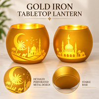 Lanterne à bougie chauffe-plat Ramadan, abat-jour, décoration de table Aïd, décoration islamique pour la maison, ornement doré découpé en forme de croissant et de mosquée