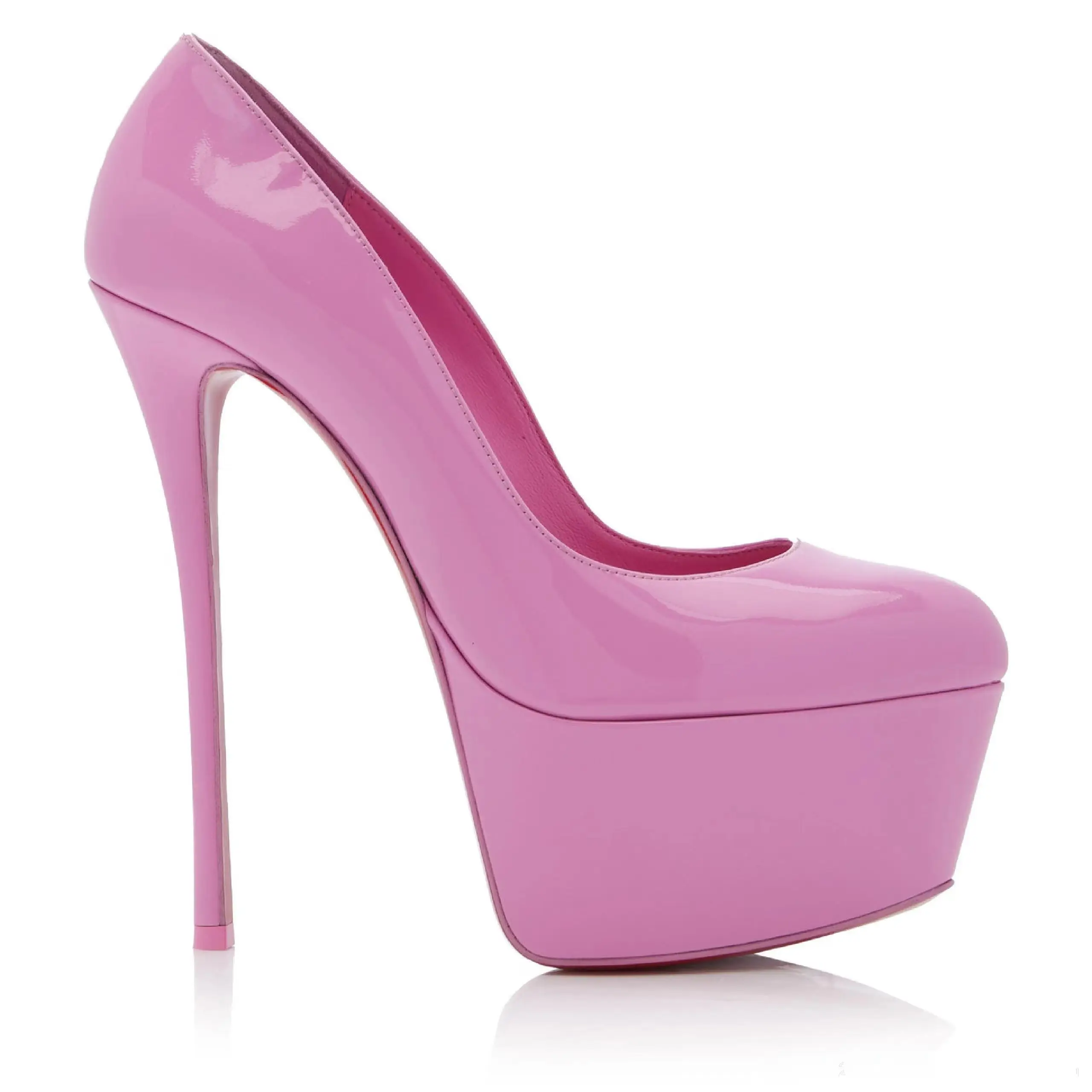 Factory price pink heel high woman pink lady leather pump shoes