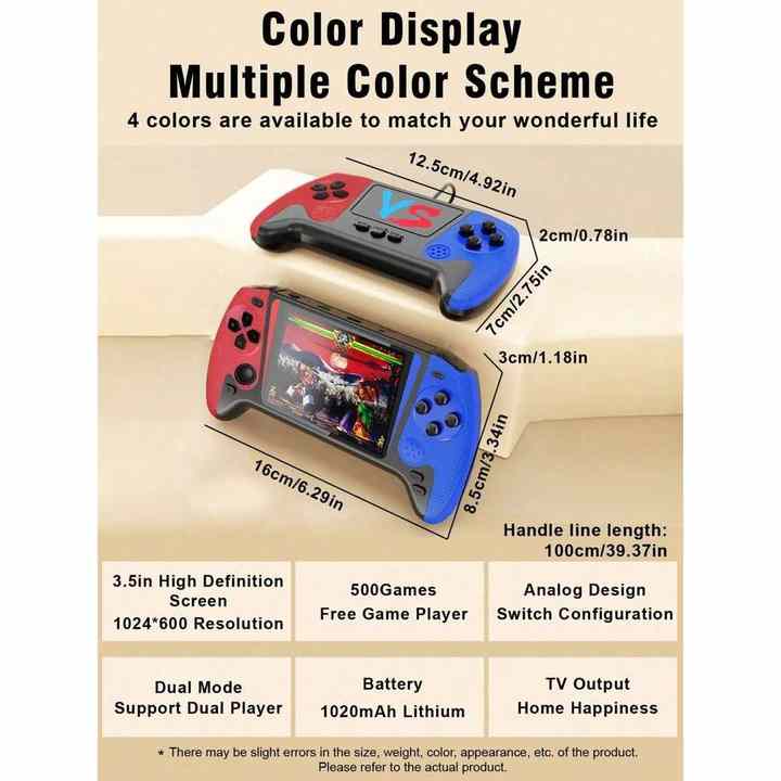 1pc New Big Screen Game Machine, Built-In 500 Classic Retro Games. The Nostalgic Red And White Machine Can Be Played By Two Peop