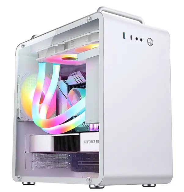 Panel kaca Tempered kualitas bagus, casing komputer aluminium kamar ganda PC Atx Cube dengan kipas pendingin ARGB Ga