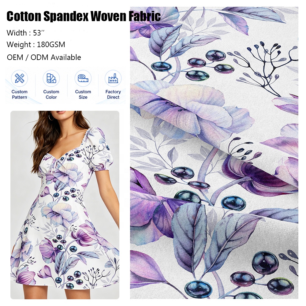 Custom Digital Printing 97% Cotton 3% Spandex Woven Fabric Cotton Spandex Woven Fabric for Clothing Accept ODM&OEM