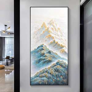 Декоративная картина в стиле импрессионизма с пейзажем и павлином, синяя, в китайском стиле, высококачественная, в раме, на холсте, оригинальное настенное искусство для гостиной - Product Image 4