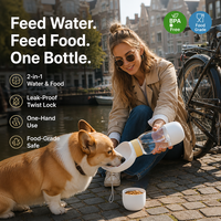 Bouteille d'eau et gamelle pour chien robustes et portables 2 en 1, gobelet d'alimentation pour animaux de compagnie, anti-fuite, verrouillage par torsion, 600 ml, poignée, randonnée, pique-nique, promenade