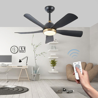 Ventilateur de plafond au design simple de 42 pouces avec 5 pales en ABS, finition noir et or, lumière LED et télécommande à moteur DC