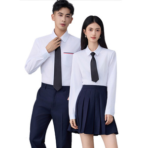 Middle School Uniform Set British College Style Slim Fit No-Wrinkle Oxford Fabric Unisex Shirt With Tie And Skirt For Students - Product Image 5