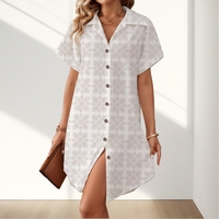 Robe chemise à col ouvert en rayonne imprimé tropical de style hawaïen personnalisé avec poches latérales robe midi décontractée pour femme en vacances