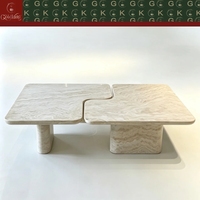 Table basse en travertin beige GOLDKING, style luxueux pour salon, forme modulaire, meubles en pierre sur mesure pour la décoration du centre de canapé moderne