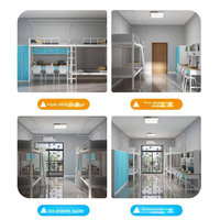 Lit superposé robuste 4 places, style moderne et minimaliste, avec cadre en acier blanc, bureau d'étude, casiers de rangement et panneau multimédia USB rotatif