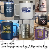 Tasses à café personnalisées avec logo, 12 oz, avec poignée, gobelet isotherme à double paroi, bouteilles d'eau noires avec revêtement en poudre pour le camping