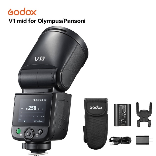 Godox V1 Mid Round Head Camera Flash 2.4G TTL HSS 1/8000s with Touch Screen Rechargeable Speedlite for Olympus Pansonic Camera