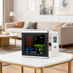 Kỹ thuật số điện tử không dây đài phát thanh kiểm soát sáng tạo Đồng hồ bàn thời tiết trạm nhiệt độ độ ẩm Dự báo với báo động báo lại - Product Image 1