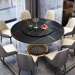 Table à manger ronde de style italien avec plateau en marbre blanc et base en piédestal doré unique pour un mobilier de salle à manger moderne. - Product Image 3