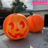 Werbeartikel: 2m Großer Aufblasbarer Halloween-Kürbis Jack O'Lantern mit Grünem Stiel für Party- und Geisterhaus-Dekoration