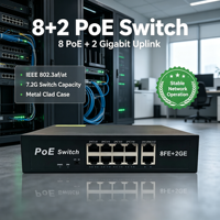 Switch Ethernet Apilable AI POE de 10 Puertos 10/100Mbps con 2 Uplinks Gigabit, Protección contra Rayos de 6KV y Extensión de 250m ANPA AP-1028KE