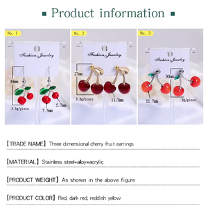 أقراط متدلية بتصميم فواكه ثلاثية الأبعاد من الأكريليك على شكل كرز أحمر رائجة للبيع، إكسسوارات أنيقة ولطيفة للنساء والحفلات والهدايا - Product Image 3