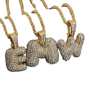 Hip Hop CZ Baguette Awal Huruf Kustom Nama Rapper Liontin untuk Pria Wanita Personalisasi Perhiasan