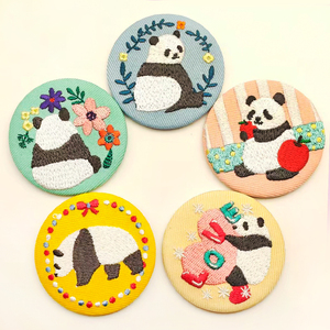 Custom Cartoon Design Tinplate Brooches Embroidered Badges for Clothing Accessories Made Cotton Fabric Tin Plate Embroidered