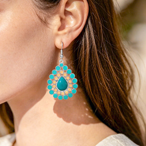 Ensemble de bijoux turquoise géométrique en argent 925, style bohème, collier et boucles d'oreilles, pour femmes, à porter au quotidien - Product Image 3