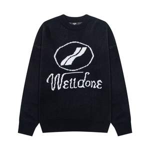 Autumn and winter letter round neck sweater loose plus size slimming knit sweater lazy style top thickened WE11DONE hem missing - Product Image 1