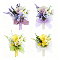 Boutonnière en ruban de satin avec fleur de lys calla violette et lavande pour le marié, le témoin, la décoration de revers de costume pour mariage et bal de promo