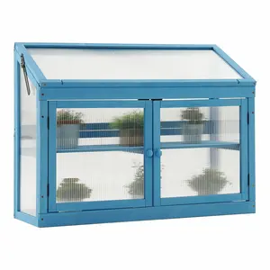 Double Doors Indoor Decoration Wooden Blue Frame Mini Portable Garden Greenhouse For Flowers