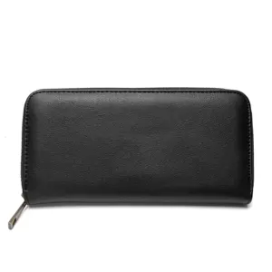 Bolso largo de cobre con cremallera negra para teléfono, cartera de mano con cremallera negra, antirrobo, para guardar efectivo en la parte trasera