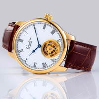 Montre classique à bracelet en cuir à 2 mains ouverture ouverte et boîtier d'exposition dos hommes montre automatique montre mécanique Vintage