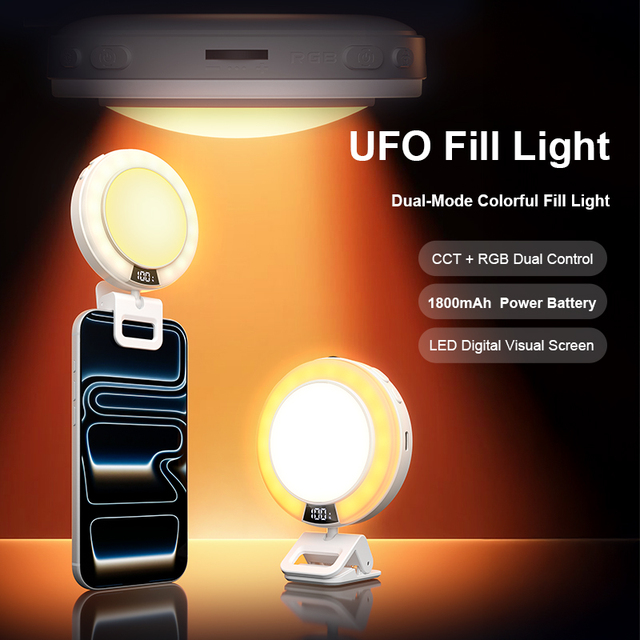 UFO RGB Fill Light with 360° Flexible Adjustment Dual-Mode Warm & RGB Lighting Soft Diffusion Portable for Vlog and Portraits