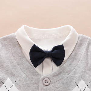 Customized Simple and Fashionable Casual Gray Long Sleeved <strong>Vest</strong> with Checkered Bow and Gentleman Jumpsuit <strong>for</strong> <strong>Newborn</strong> Factory - Product Image 3