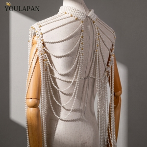 YouLaPan VG67 Bolero de Moda con Cadena de Perlas para Mujer, Capa con Mangas y Cuello Redondo, Cárdigan de Perlas, Accesorios para Vestido de Fiesta, Chal de Boda - Product Image 6