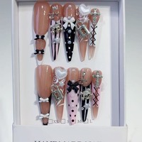 Nouvelle Collection : Faux Ongles Acryliques Extra Longs à Couverture Complète, Faits Main, à Coller (Press-On) avec Colle – Taille XXXL