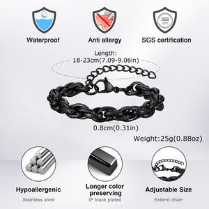 سوار سلسلة ملتوية منقوش من الفولاذ المقاوم للصدأ 18 + 5 Vnox أسود/فضي/عتيق رمادي - Product Image 2